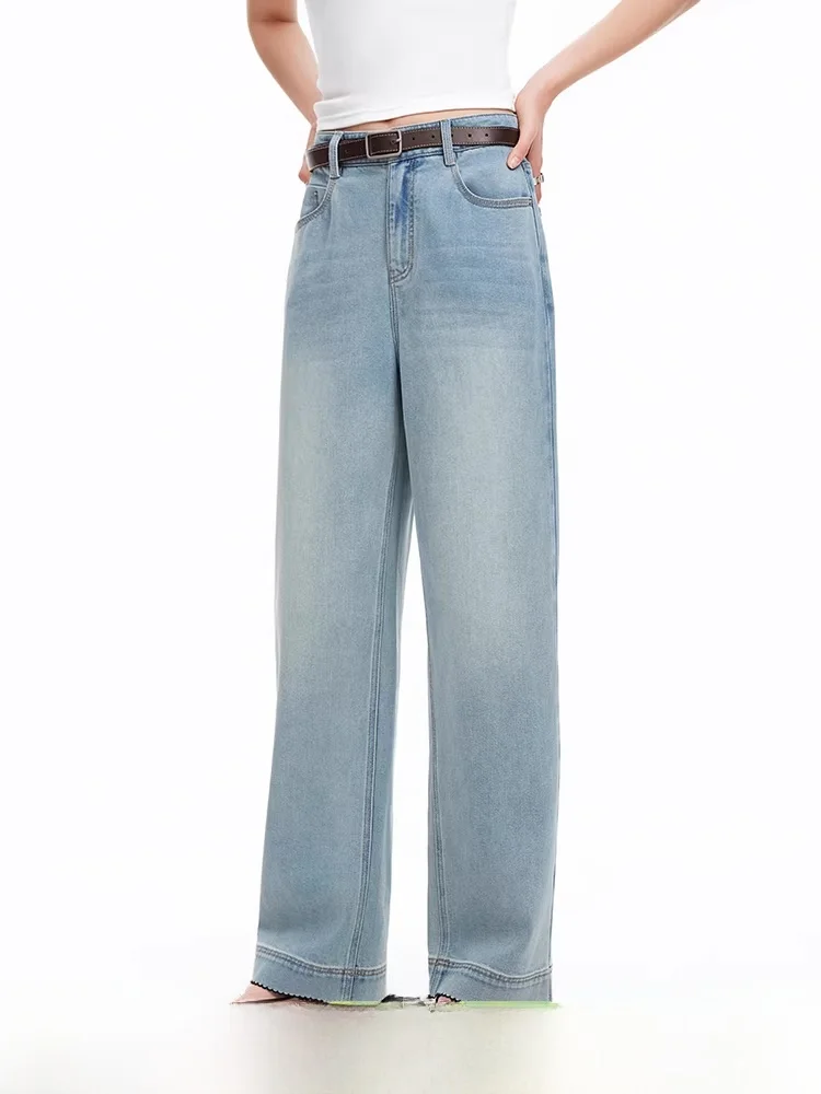 

Женские джинсы с высокой талией и широкими штанинами, летняя новинка, легкие джинсы из денима, брюки-«французский хлеб» с уникальным дизайном