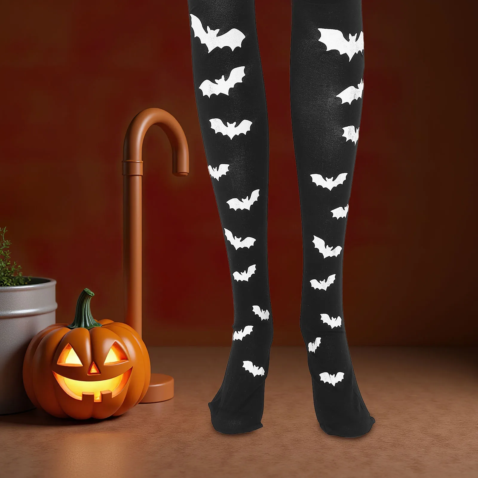 

1 Pair Bat Pattern Over The Knee 70Cm Black Halloween Long Socks For Women Costume Party Cosplay Dress Up Halloween Bats Socks