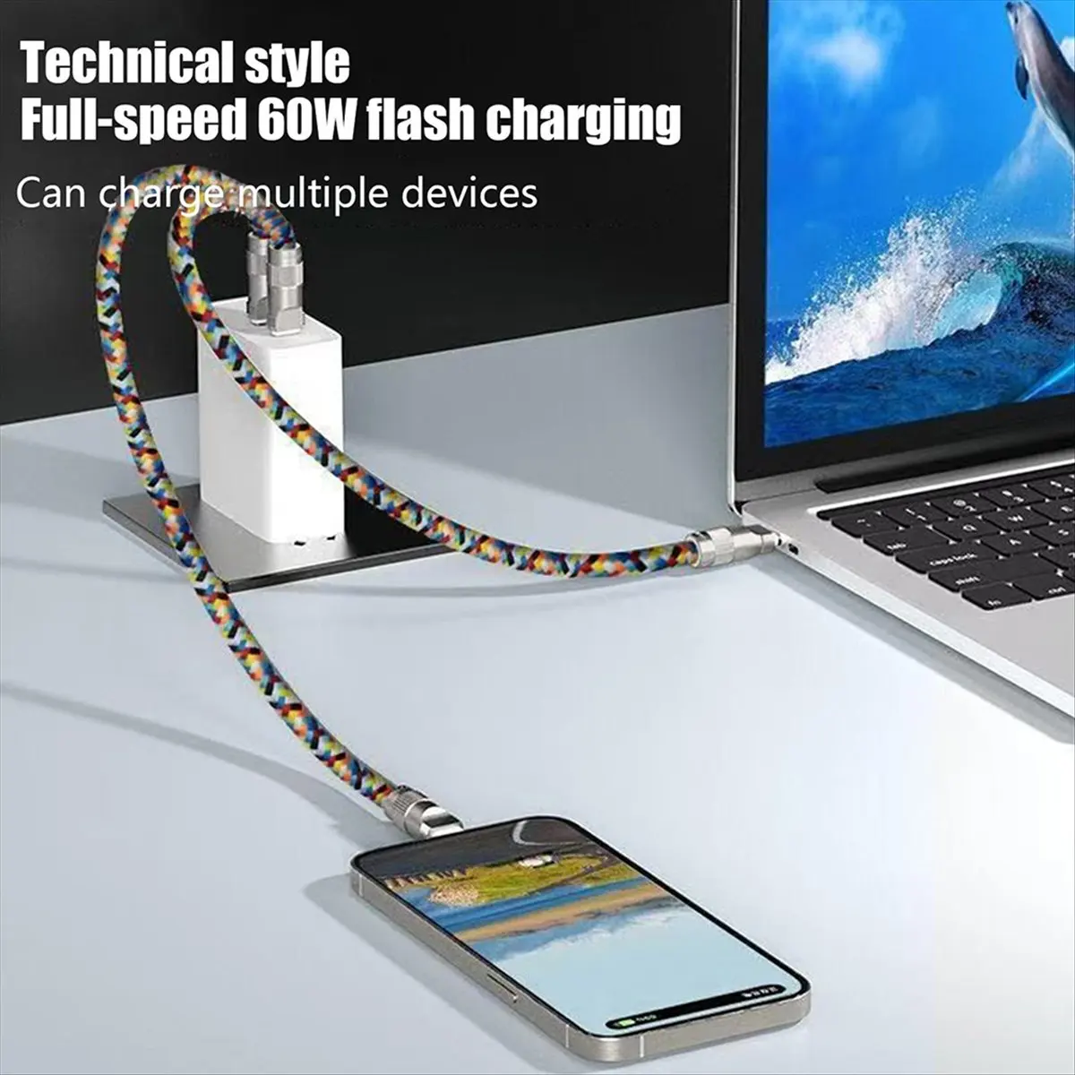 A64I 1.2m Phone Lanyard Crossbody Two-in-One Charging Cable Color Braided Strap Anti-Lost Crossbody High-End Charging