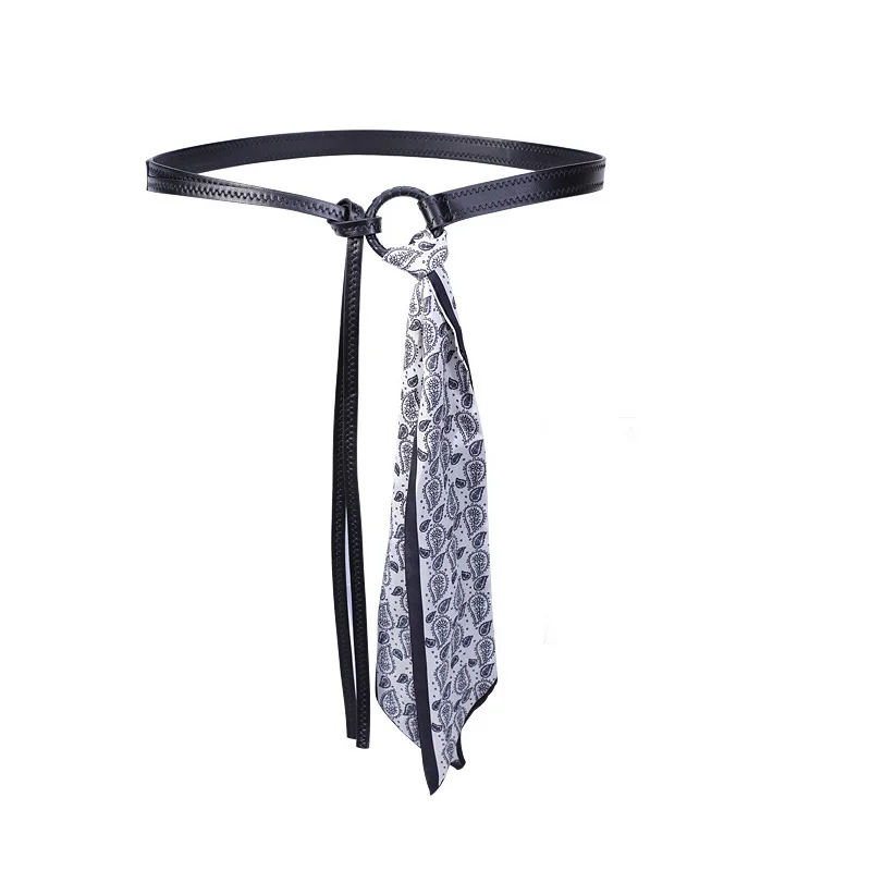 وشاح مصمم حزام جلد للنساء تنوعا عقال حزام وشاح حقيبة مقبض الشريط وشاح يمكن انفصال فستان الجينز زنار #5