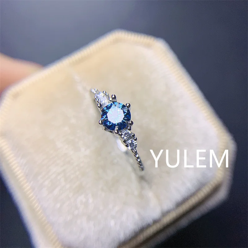 

New 925 Silver Blue Moissanite 0.5ct Women's Ring, Seiko Craftsmanship, Luxurious Personality, Customizable