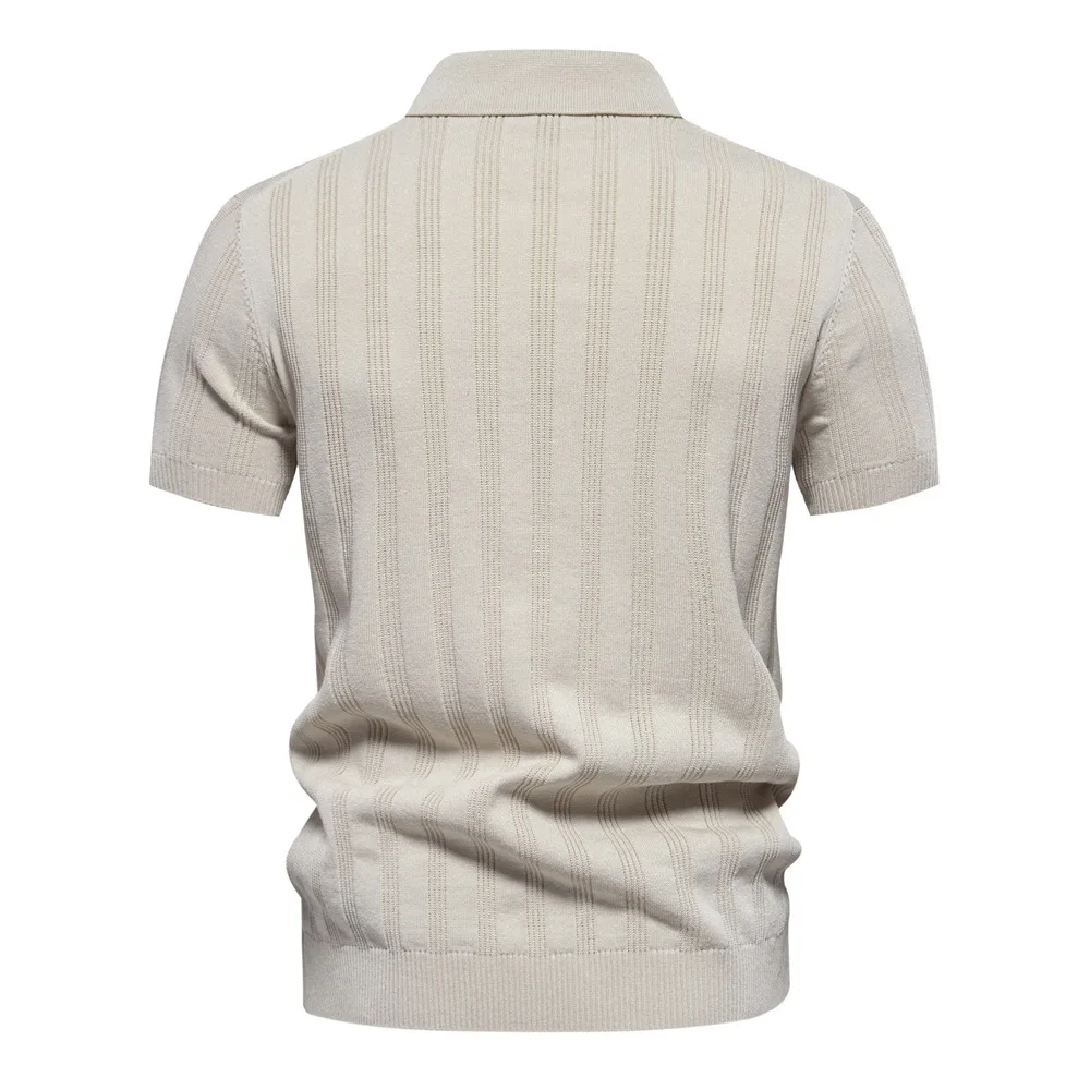 2024 Spring/Summer New European Woolen Polo Knitted Shirt Short Sleeve Flip Collar Casual Men's T-Shirt Top