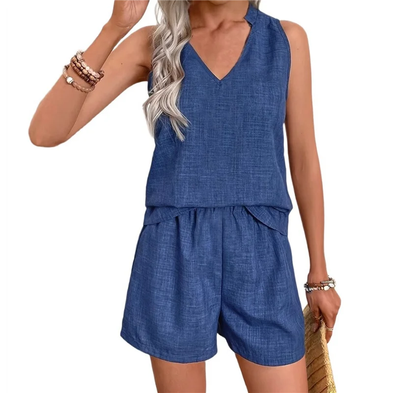 

ASDS-Women's 2 Piece Outfits V Neck Tank Top And Shorts Set