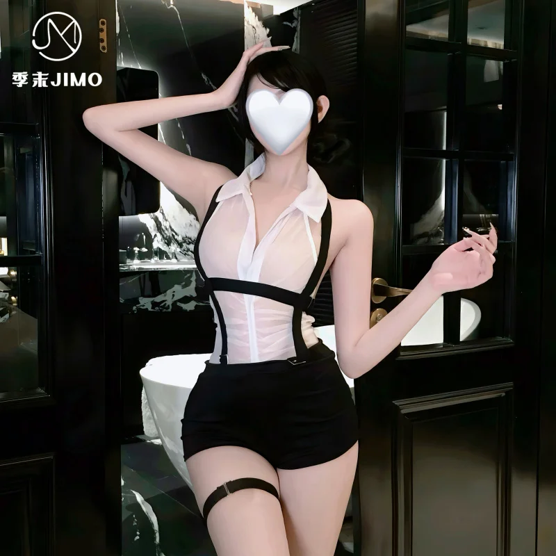 

Deep V Sheer Mesh Backless Sling Two Piece Set OL Office Style Breathable Slim Fashion Casual Daily Outfit For Women Apparel