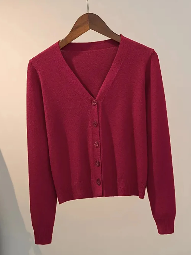 Maglione Cardigan lavorato a maglia giacca con bottoni 2024 autunno inverno scollo a v manica lunga Casual top corti per donna maglione grigio bianco