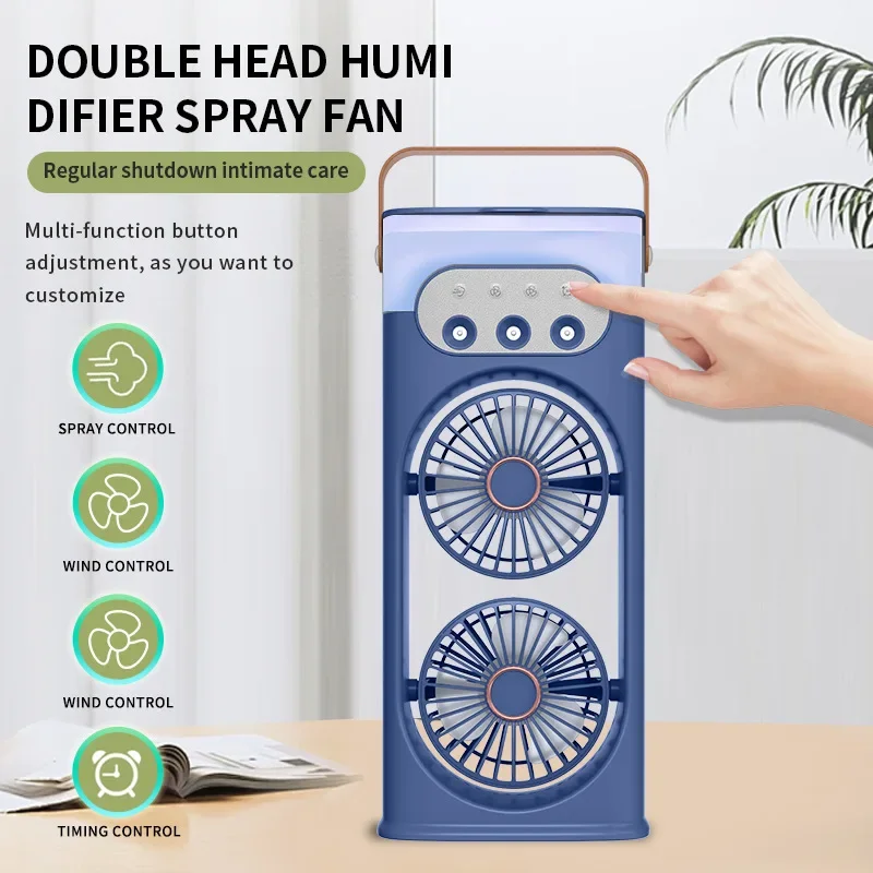 

2026 New Double-head Spray Fan Office Home Desktop Humidification Refrigeration Fan Portable Cooler Mobile Air Conditioner