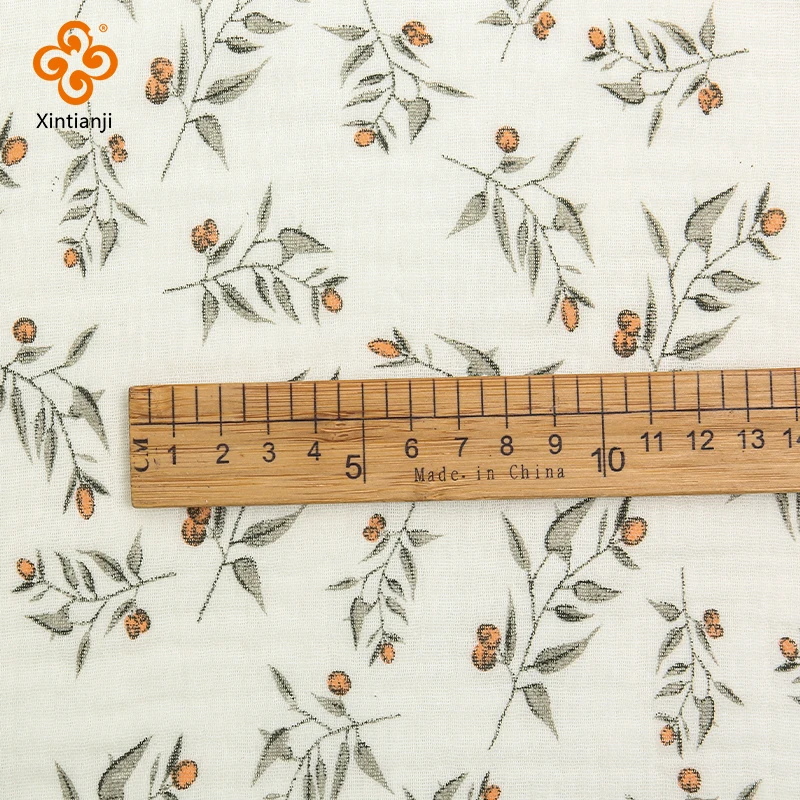 100x135cm Soft Cotton Gauze Fabric Plant Leaves Print Double Layer Gauze Children Flower Pants Pajamas DIY Material By The Meter
