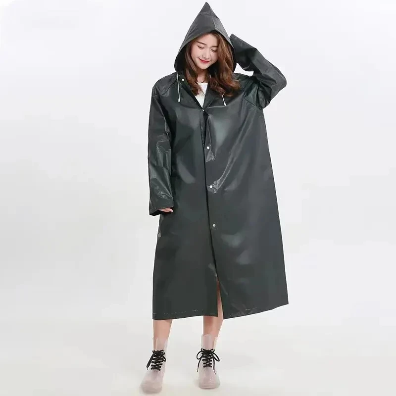 Hochwertiger 1-teiliger EVA Unisex Regenmantel Verdickter Regenmantel Wasserdicht für Damen und Herren Schwarzer Camping-Regenanzug
