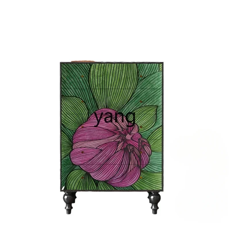 

LTT painted flowers entrance entrance decorative cabinet solid wood chest of drawers living room drawer cabinet