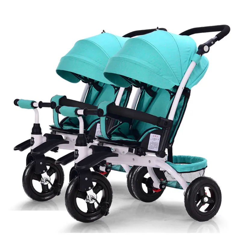 3 in 1 Twins Trike, Split to 2 Single Kid Tricycle, Can Sit & Lie Ride Double Children Carriage