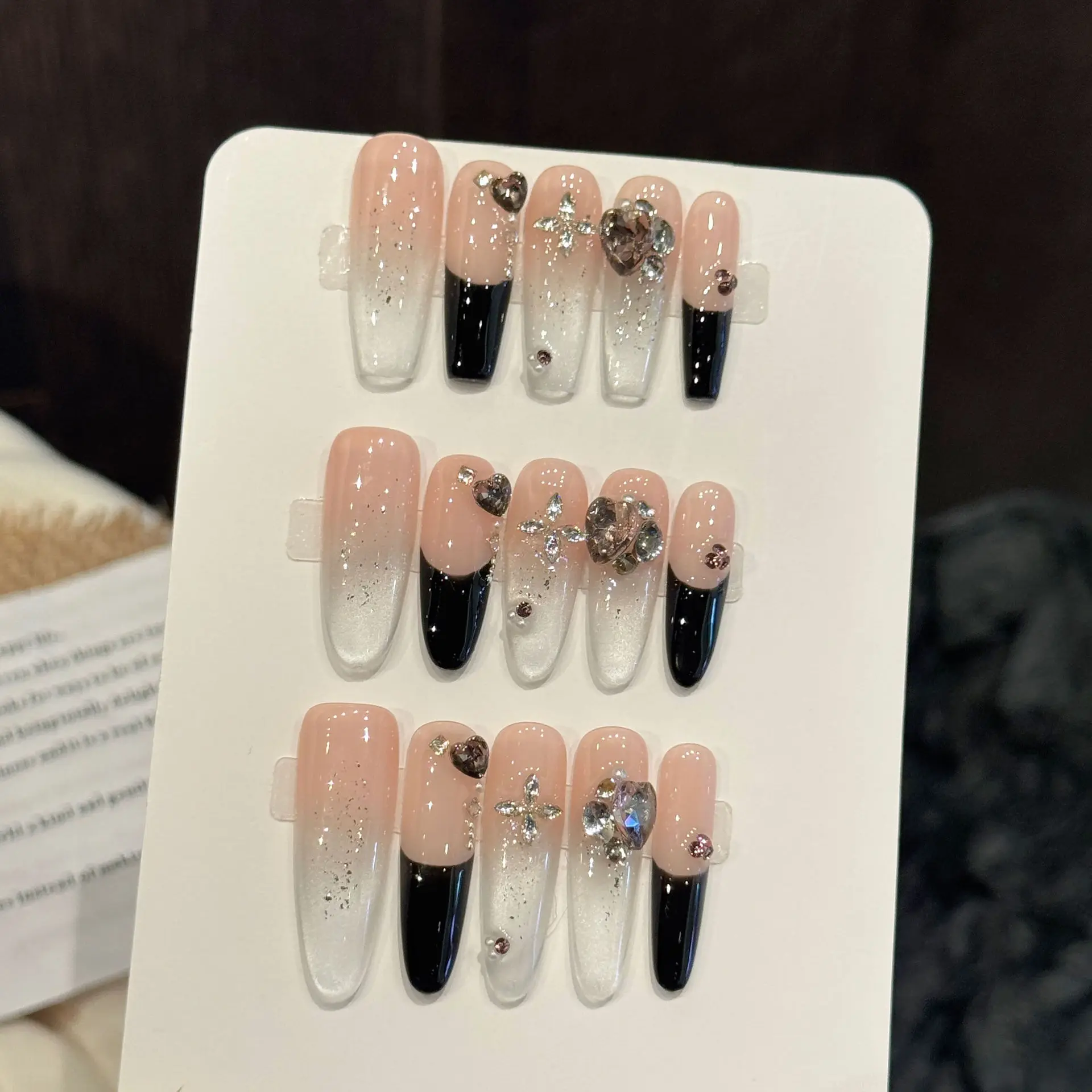 10 قطعة ضوء اليدوية الفاخرة الصحافة على الأظافر لطيف عين القط الأظافر كاذبة يمكن ارتداؤها الساحرة K9 الماس ديكور الفرنسية الأظافر وهمية تلميح #1