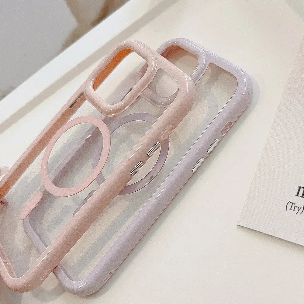 Phone Case For iPhone 16 15 14 13 12 11 Pro Max Plus Luxury Cute Cream Cases for Magsafe Magnetic Wireless Charge Clear Cover