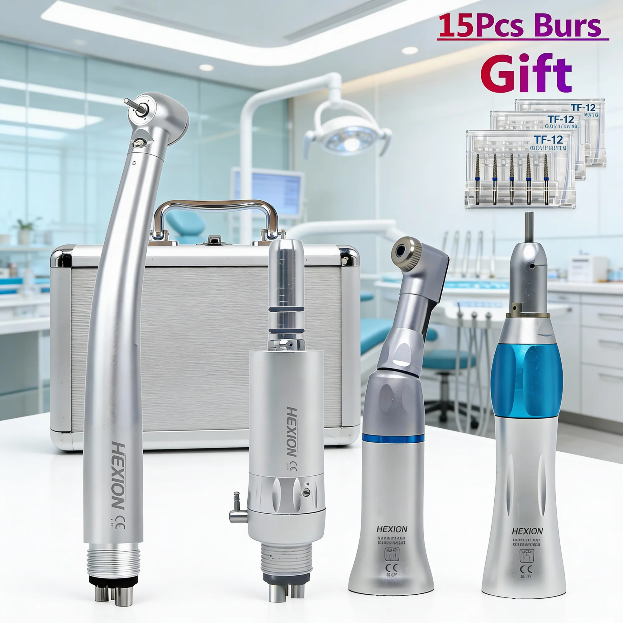 4 Teile/satz High Speed Turbine & Low Speed Motor Dental Kit LED 3 Spray Metall Box Push Button Autoklavierbar dental Klinik Kit