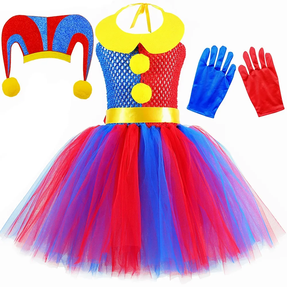 Amazing Digital Circus Pomni Costume Kids Tutu Dress Clothes Red Blue Halloween Clown Costumes Girl Fancy Party Princess Dresses