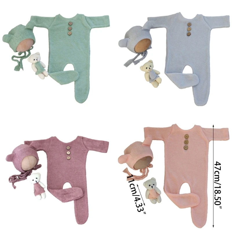 Neugeborenen-Baby-Fotografie-Outfit-Set, gestrickte Baby-Overalls mit Mütze und