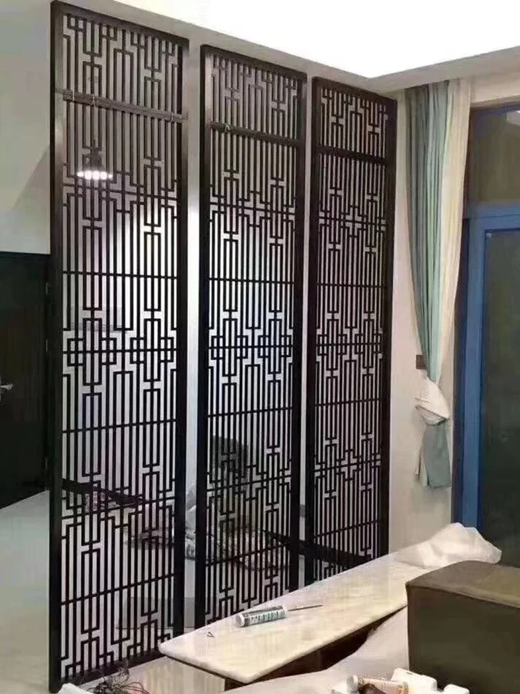 Stainless Steel Folding Screen Partition Grille Hotel Living Room Laser Hollow Aluminum Plate Relief Lattice Titanium Entrance