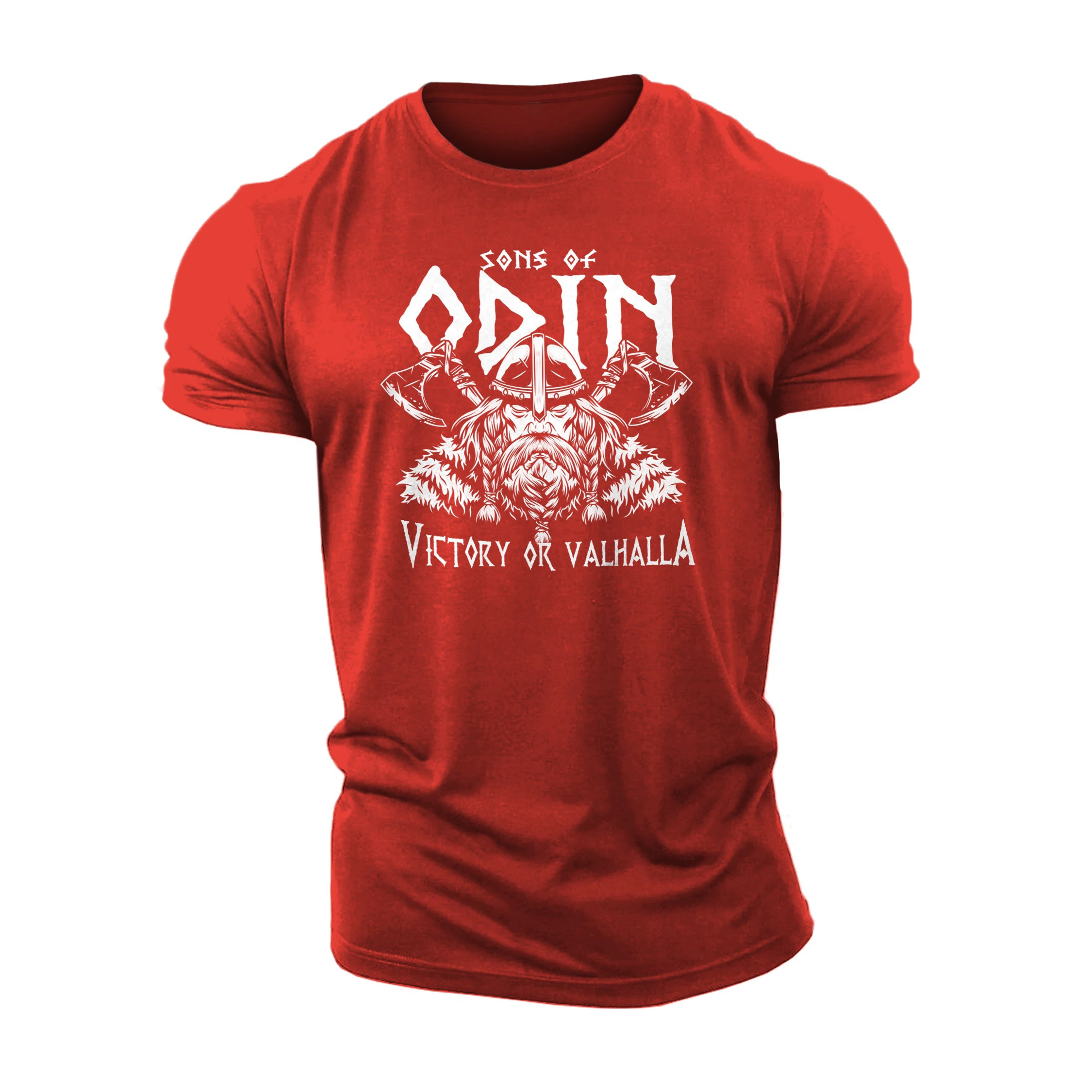 Sons of Odin Helme Victory or Valhalla T-Shirt Men\'s Gym High Quality Cotton Fitness Short Sleeve Top Tough Guy Image T-Shirt