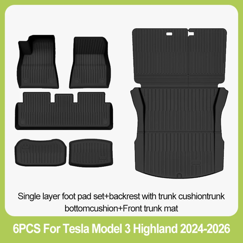 Tesla kofferbakmat voor Model 3 Highland 2023-2026, vloermat, bagagemat, TPE, waterdicht, antislip, set vloermatten