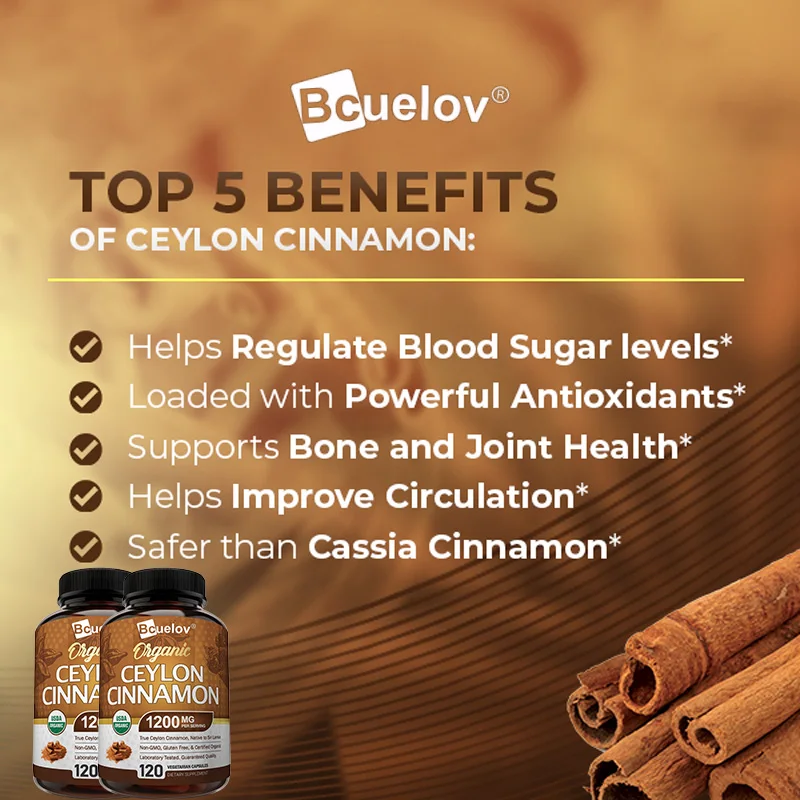 Natural Ceylon Cinnamon Capsules Nutritional Supplement - Joints, Bones, Anti-Inflammatory Support, Antioxidants