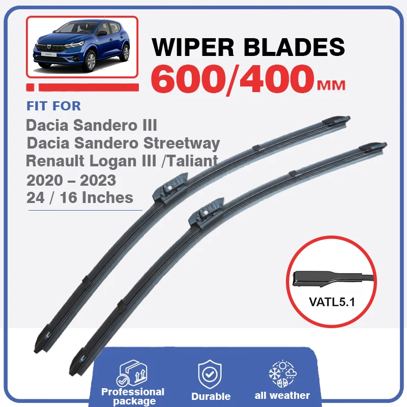 Car Front Wiper Blades For Dacia Sandero III 2020-2023 Streetway Renault Logan Taliant Accessories Window Windscreen Windshield