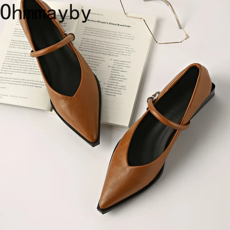 Spitze Damen-Pumps für Büro und Straße, Elegante Partyschuhe mit Schnalle, Dicker Absatz, Leder-Mary-Jane-Schuhe