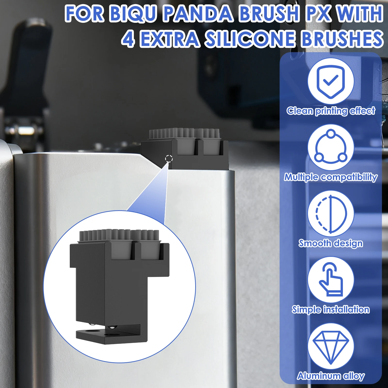 For Bambu Lab X1 P1S Series Nozzle Brush Bambu Lab Wiper Silicone Brush Mounted Scrubbers Print Head Cleaner Printer Head Wiping