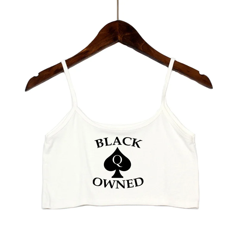 New BLACK Spades OWNED Women\'s Crop Top Summer Sexy Elastic Cotton Camis Sleeveless Short Tank Top Bar Hot Tops for Women