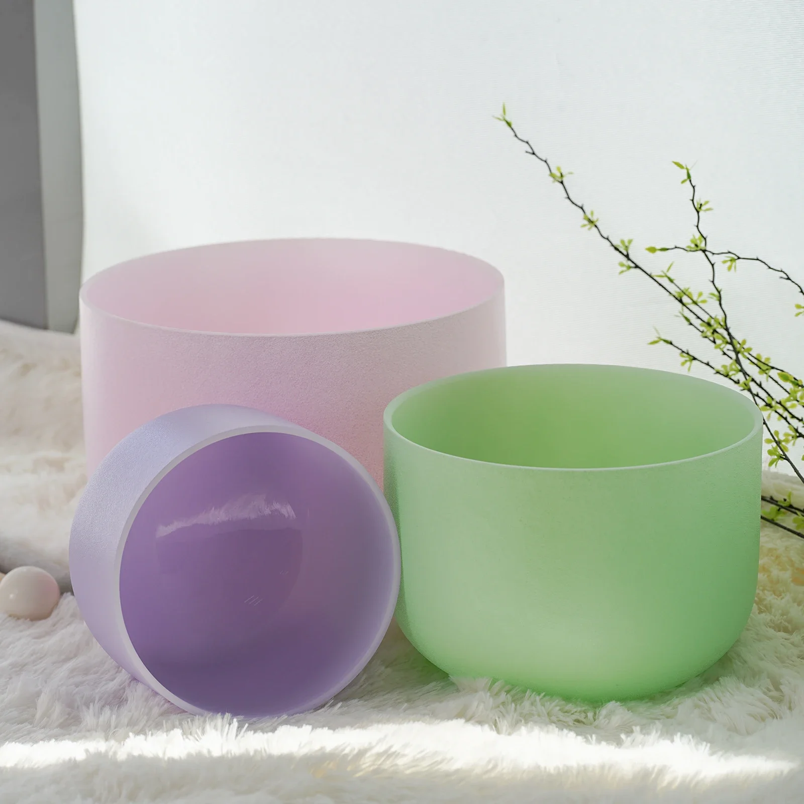 STAR LINKUP 3Pcs Crystal Singing Bowl Set 8-12inch BFC Note with Heavy Duty Carrying Case Suede Stick Rubber Mallet And Oring