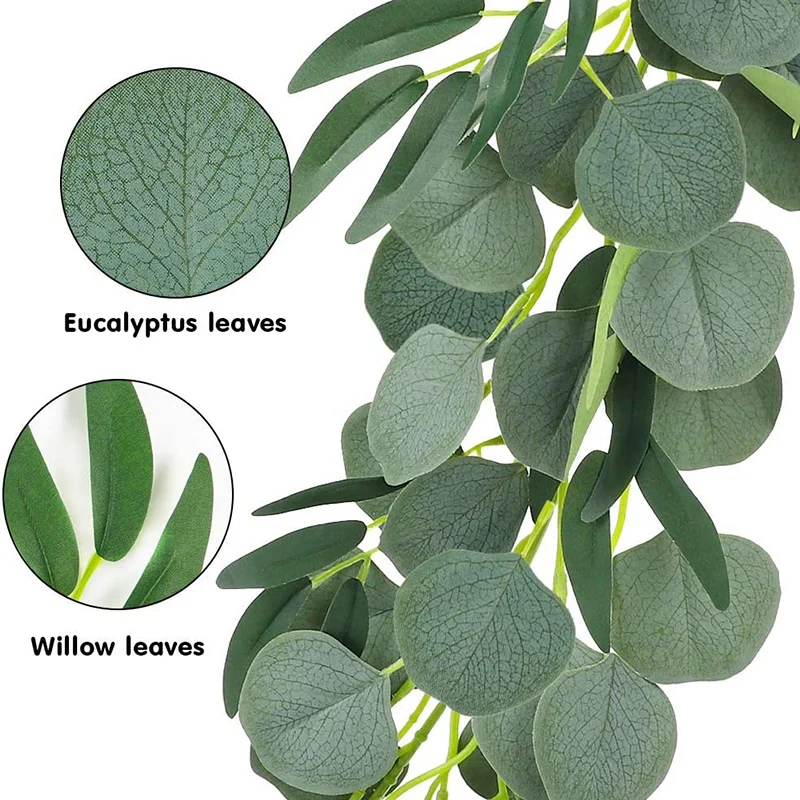 AEE8-5-Pack 6.5 Feet Artificial Eucalyptus With Willow Garland Fake Vine Plant With Leaves Faux Silver Dollar Greenery