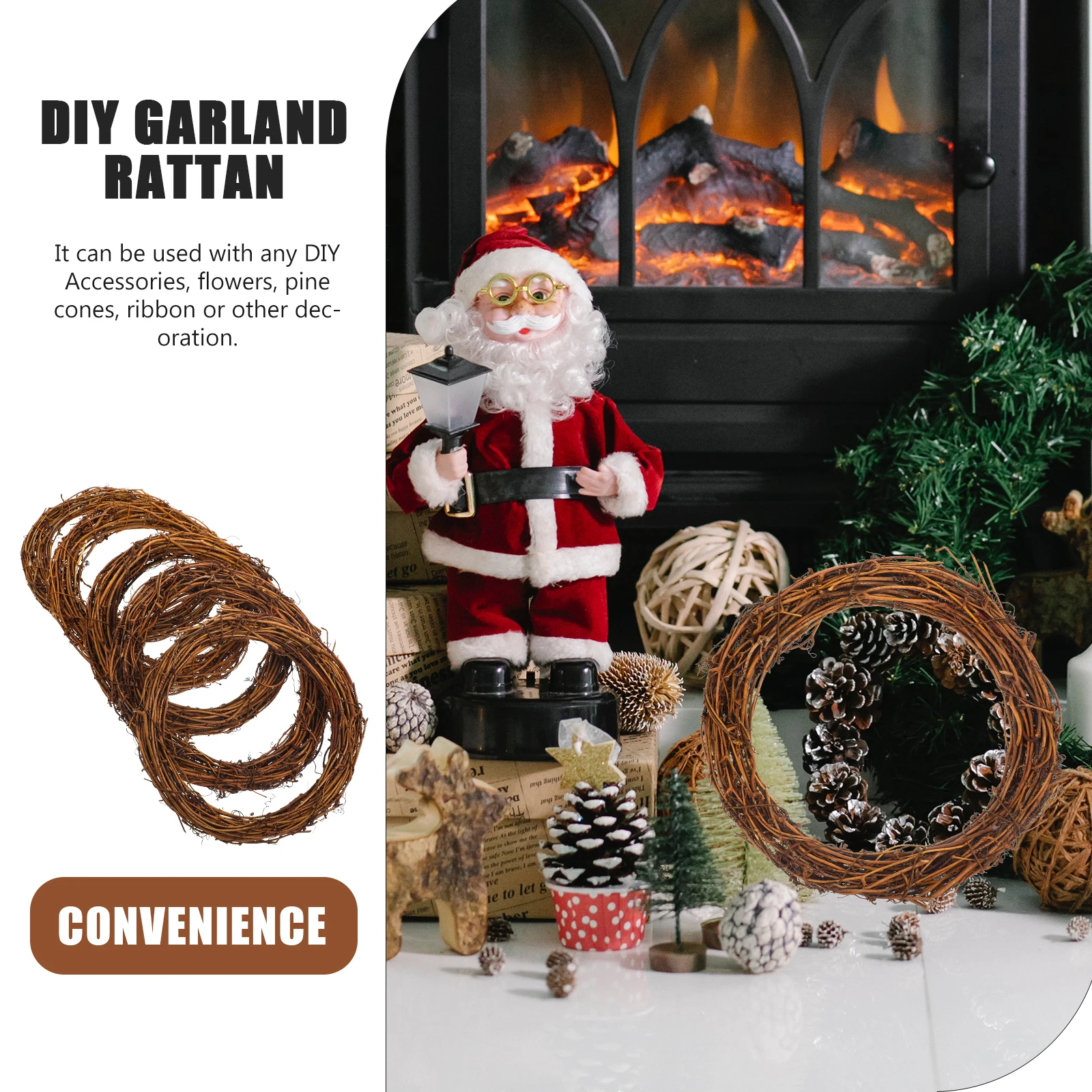 

5 Pcs Rattan Wreath Garland Dreamcatcher DIY Rings Decor Brown Frame 20cm Natural Vine Hoops Craft Material Holiday Door nament