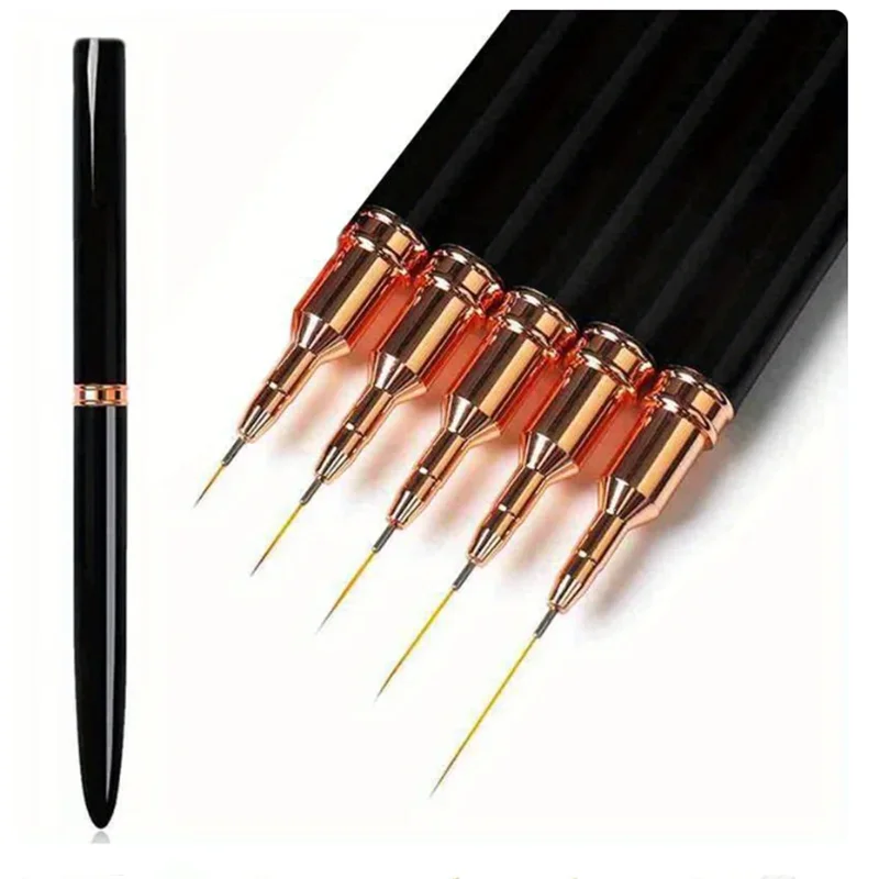 5Pcs/Set Nail Art Liner Brushes Set Elongated Lines Striping Drawing UV Gel Painting Nail Design Pen Professional Manicure Tool