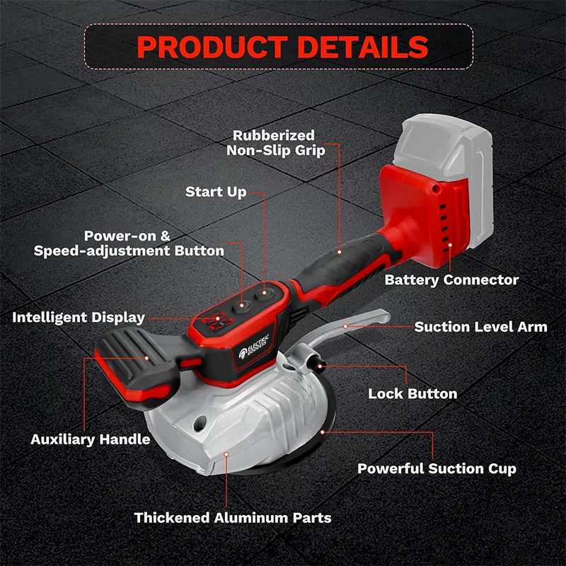 Máquina de ladrilho elétrico com ventosa grande, Ferramenta Elétrica de Instalação, 8 Velocidade Ajustável, Milwaukee 18V Bateria, Deusa, 120W