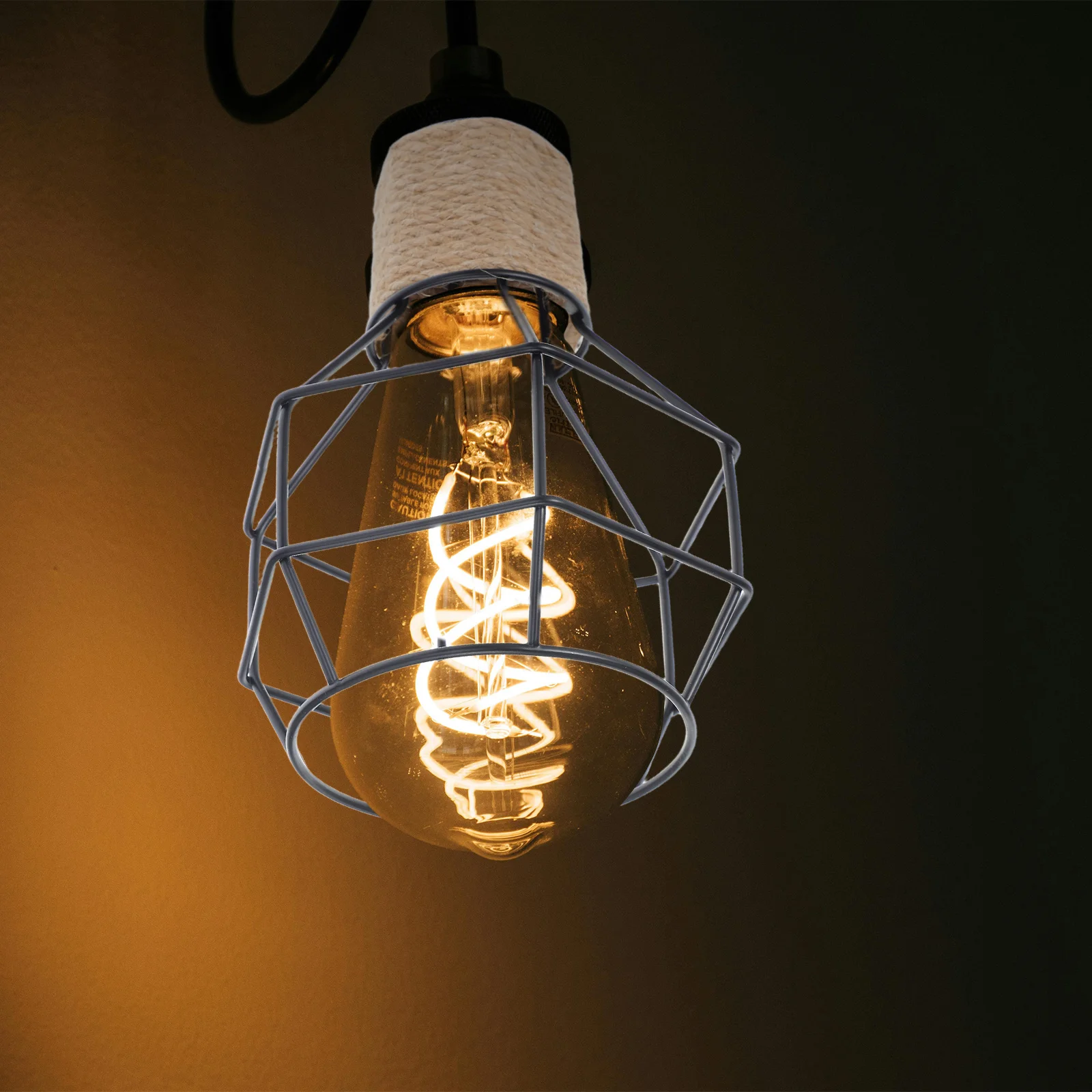 

Vintage Lamp Shade Industrial Iron Wire Cage For Pendant Ceiling Light Fixture Jute Wrapped Bulb Cover Hollow Metal