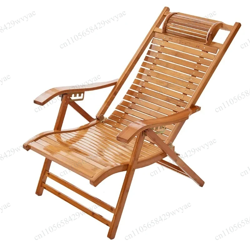 Modern Foldable Bamboo Recliner Chair, Reclining Back, Indoor Outdoor Furniture for Balcony Patio Porch Deck