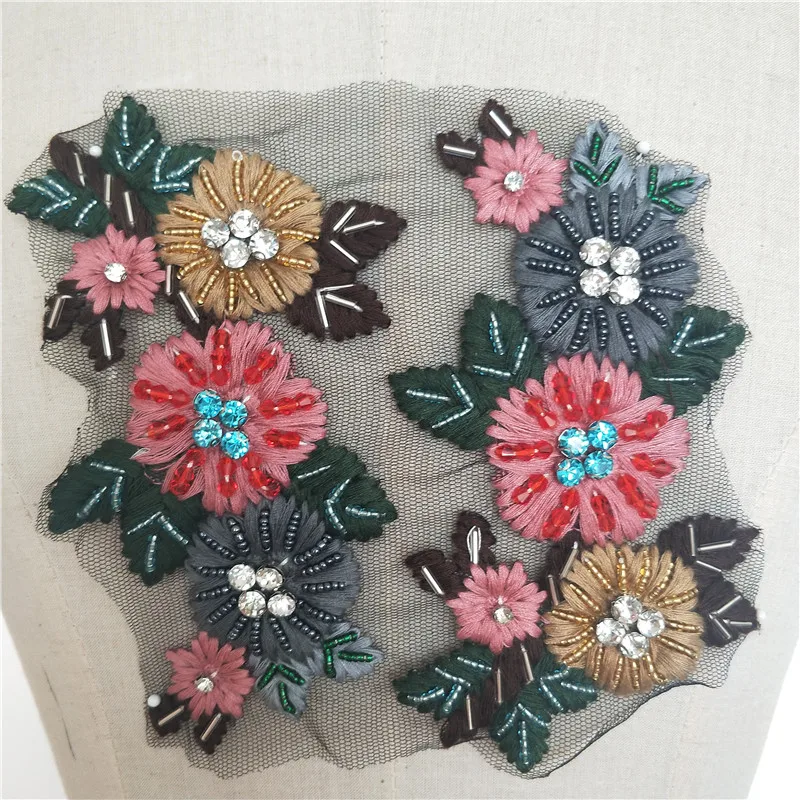 flower beaded sticker for clothes strijk applicaties voor kleding sew on designer patches for jeans parches bordados para ropa