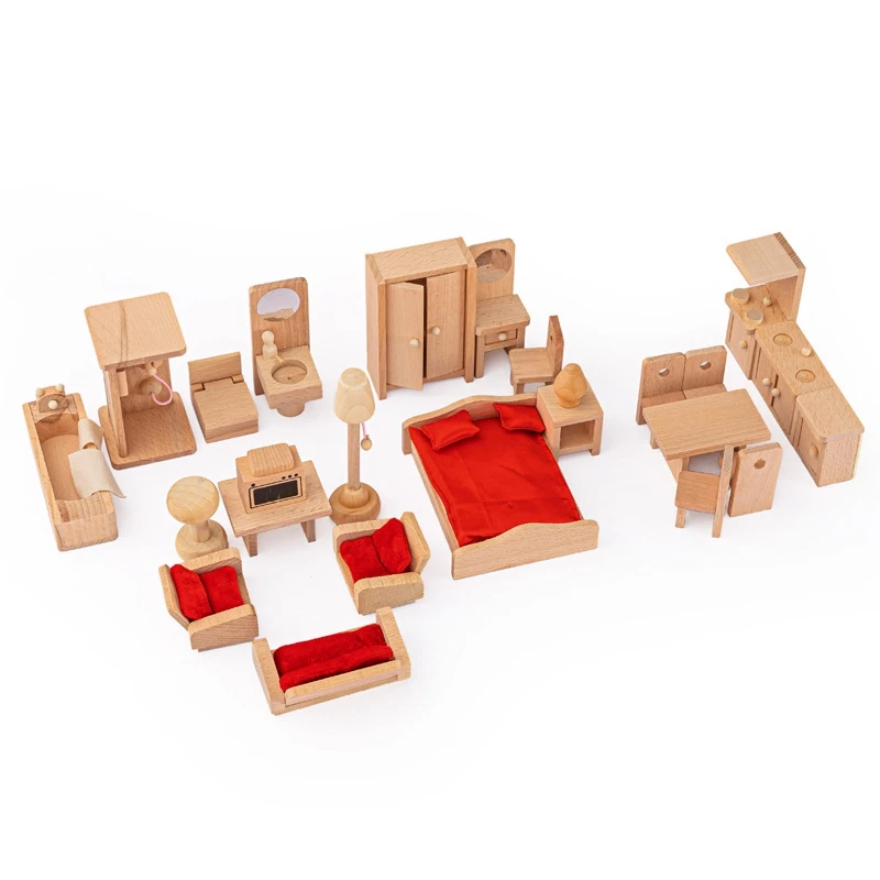 1 Set Wooden Delicate Dollhouse Furniture Toys Set,Pretend Role Toy Children's Educational Toy House(Bathroom)