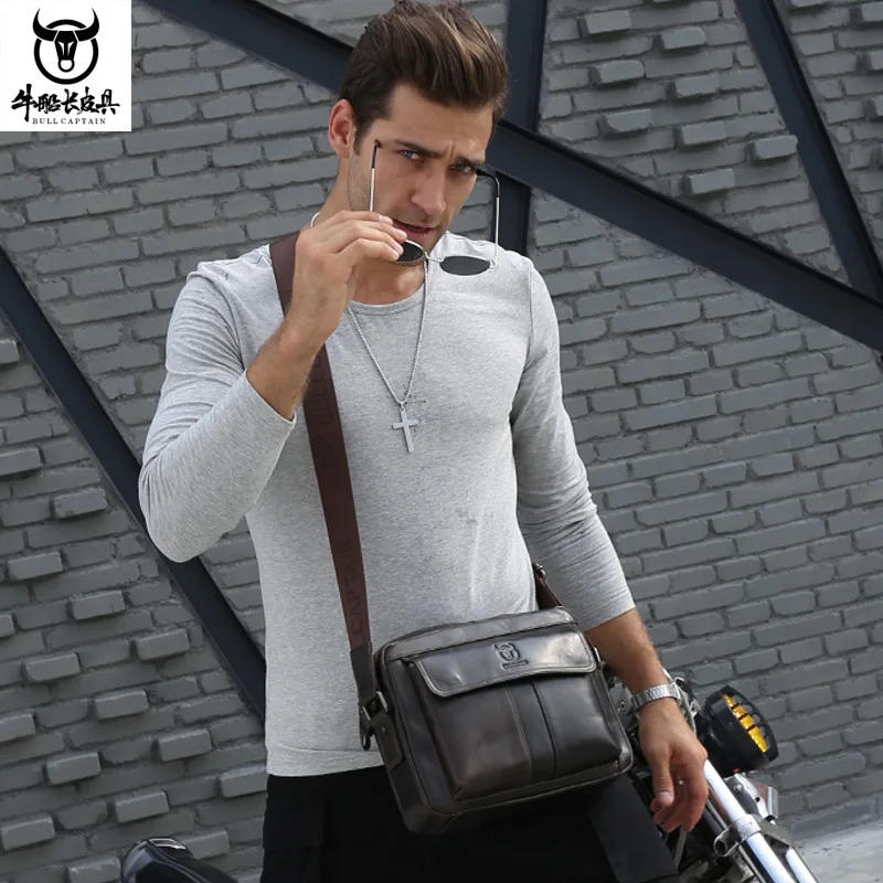

Top-grain cowhide single-shoulder crossbody bag, men's double-layer genuine leather horizontal 11-inch ipad computer bag