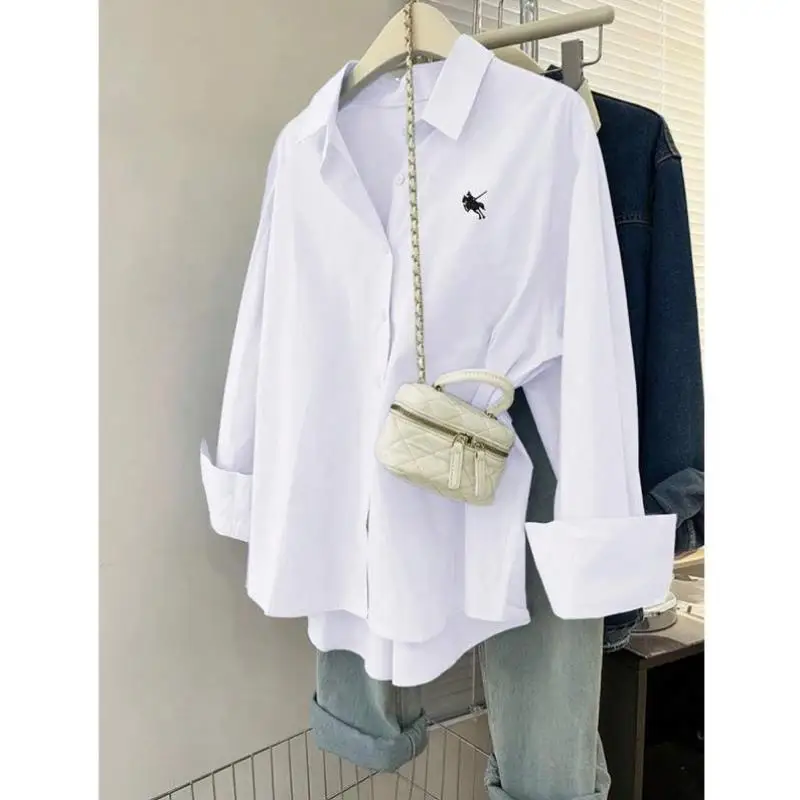 

Повседневные универсальные простые офисные блузки irt, трансграничные новые Sle из искусственной кожи с застежкой на талии, воротник Seven-Quarter Sve