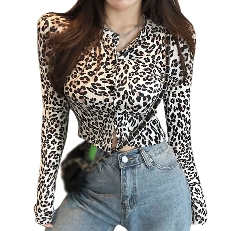 

Woman Casual Tops Long Sleeve Leopard Print T-Shirt Blouses