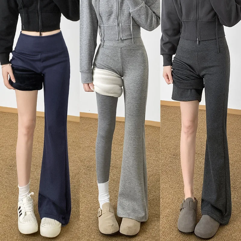 american-style-bell-bottom-sports-pants-autumn-winter-new-fleece-lined-outdoor-yoga-pants-drapey-american-flared-sweatpants