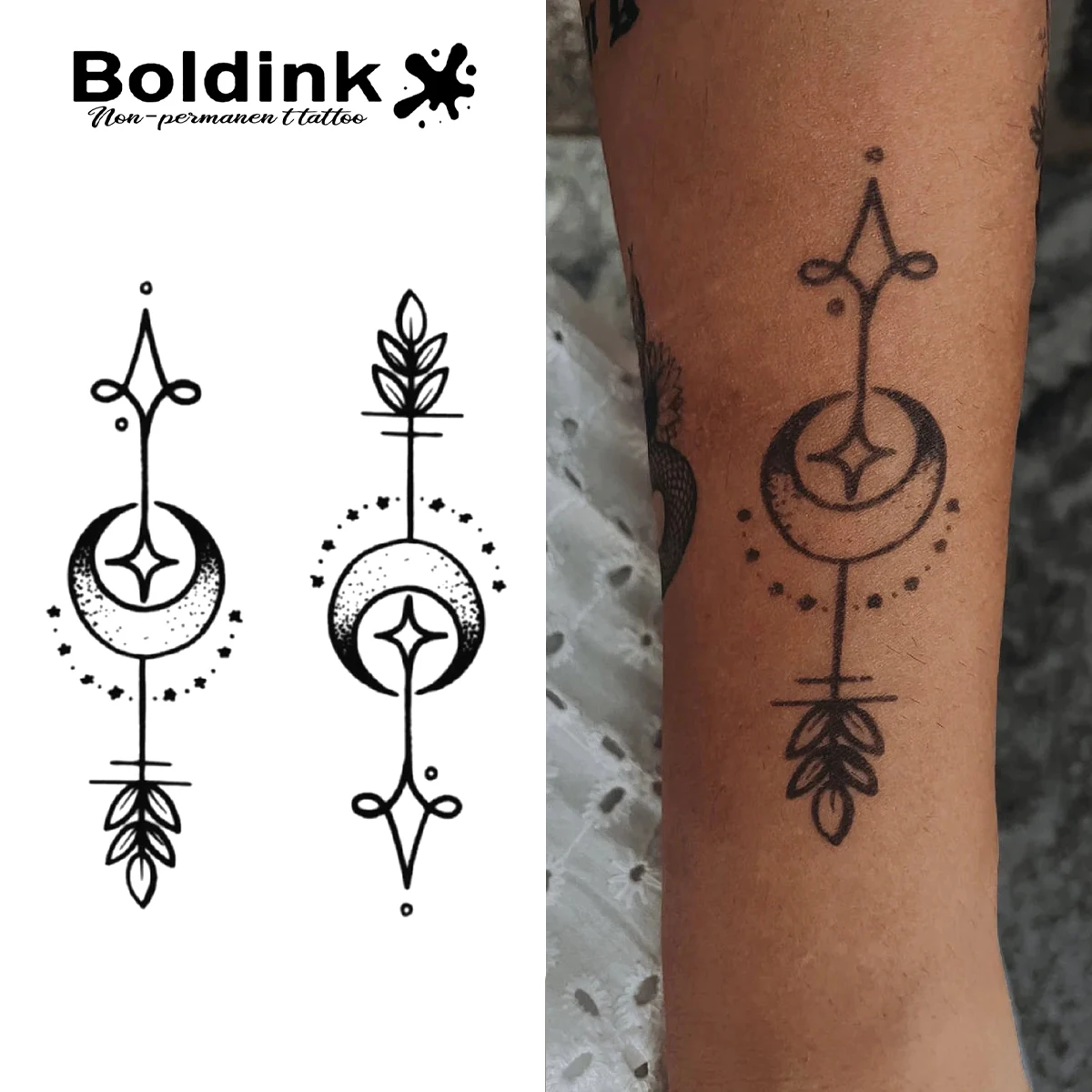 Star - Moon and Plant Style Temporary Tattoo,Lasts To 15 Days New Technology Magic Waterproof Semi Permanent Sticker.