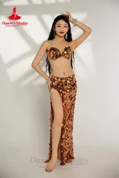 Conjunto de traje de danza del vientre para mujer, sujetador de lentejuelas grandes + Falda larga dividida, 2 piezas, traje de actuación de danza del vientre Oriental