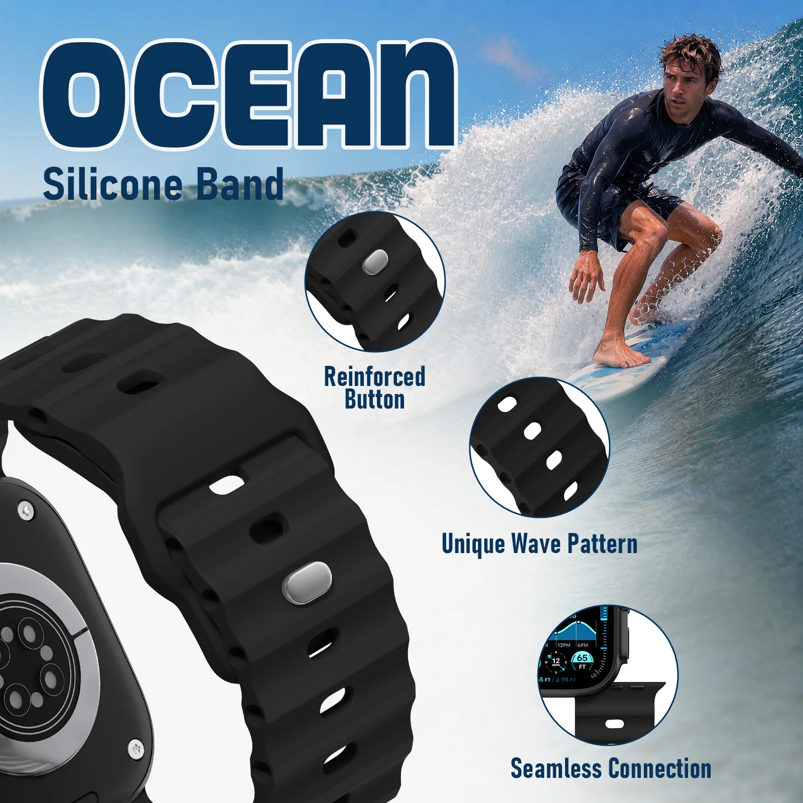 Ocean Strap For Apple Watch Ultra 3 2 Bands 49mm 46mm 44mm 45mm 42mm Silicone Correa Bracelet iWatch Series 11 10 9 8 7 6 5 SE 3