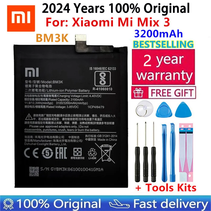 

100% Orginal Phone Battery BM3K 3200mAh High Quality Replacement Battery for Xiaomi Mi Mix 3 Mix3 Batteries Tools Fast Shipping