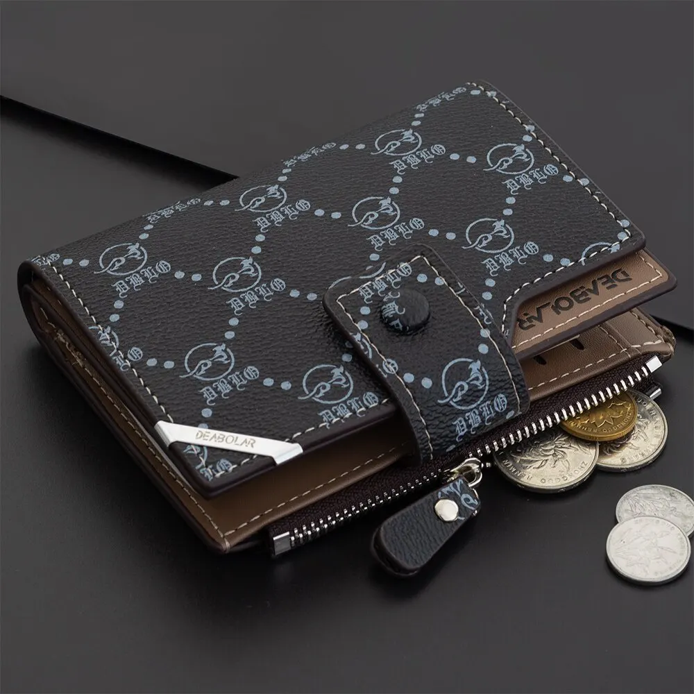 New Old Flower Multifunctional Wallet Men\'s Short Vertical Buckle Zipper Retro Wallet
