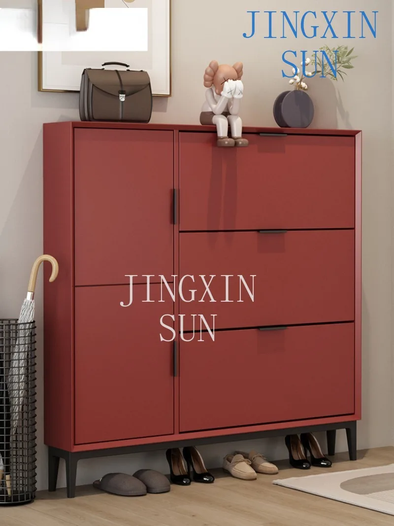 Light luxury solid wood shoe cabinet, extremely narrow, ultra-thin tipping bucket, small apartment storage,