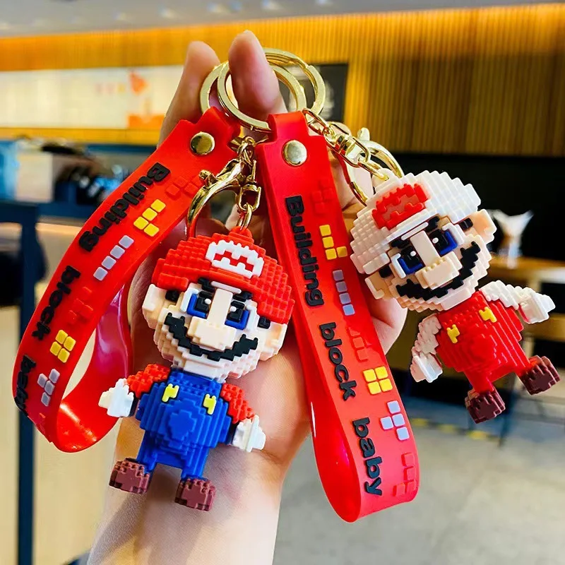 

Building Blocks Mario Keychain Classic Game Figure Hanging Cartoon Car Key Accessories Children's Toy Party Gifts
