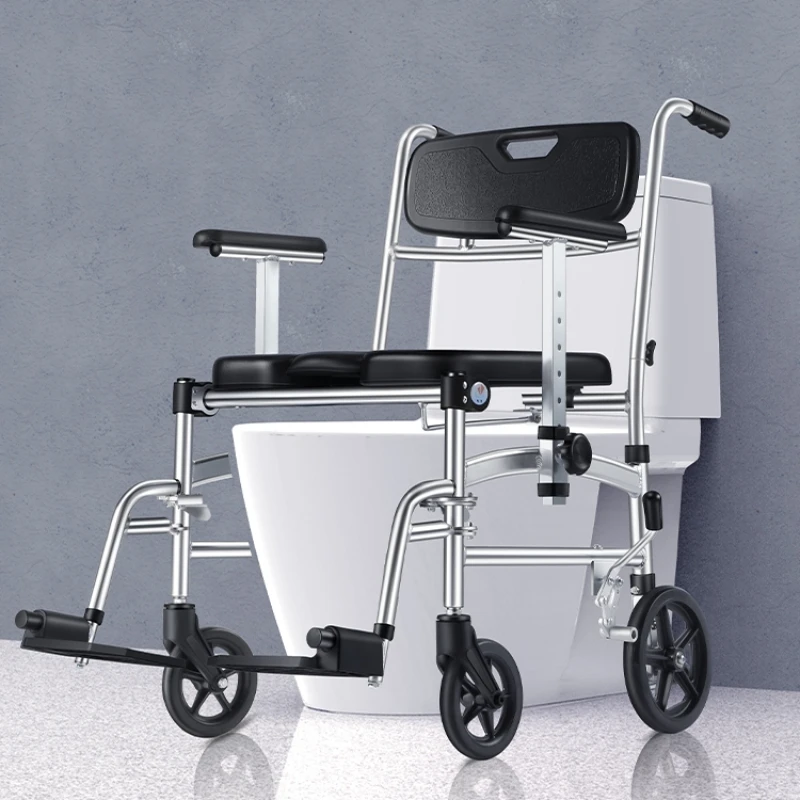 

Disabled people sitting in toilet chairs, elderly people taking showers at home with wheels, mobile toilets, medical folding