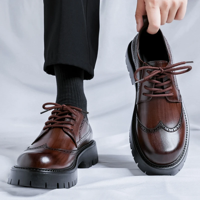 Men Shoes Black Platform Leather Genuine Cowhide Man Shoes High Quality Casual Fashion Office Handmade Slip On Leather Loafers