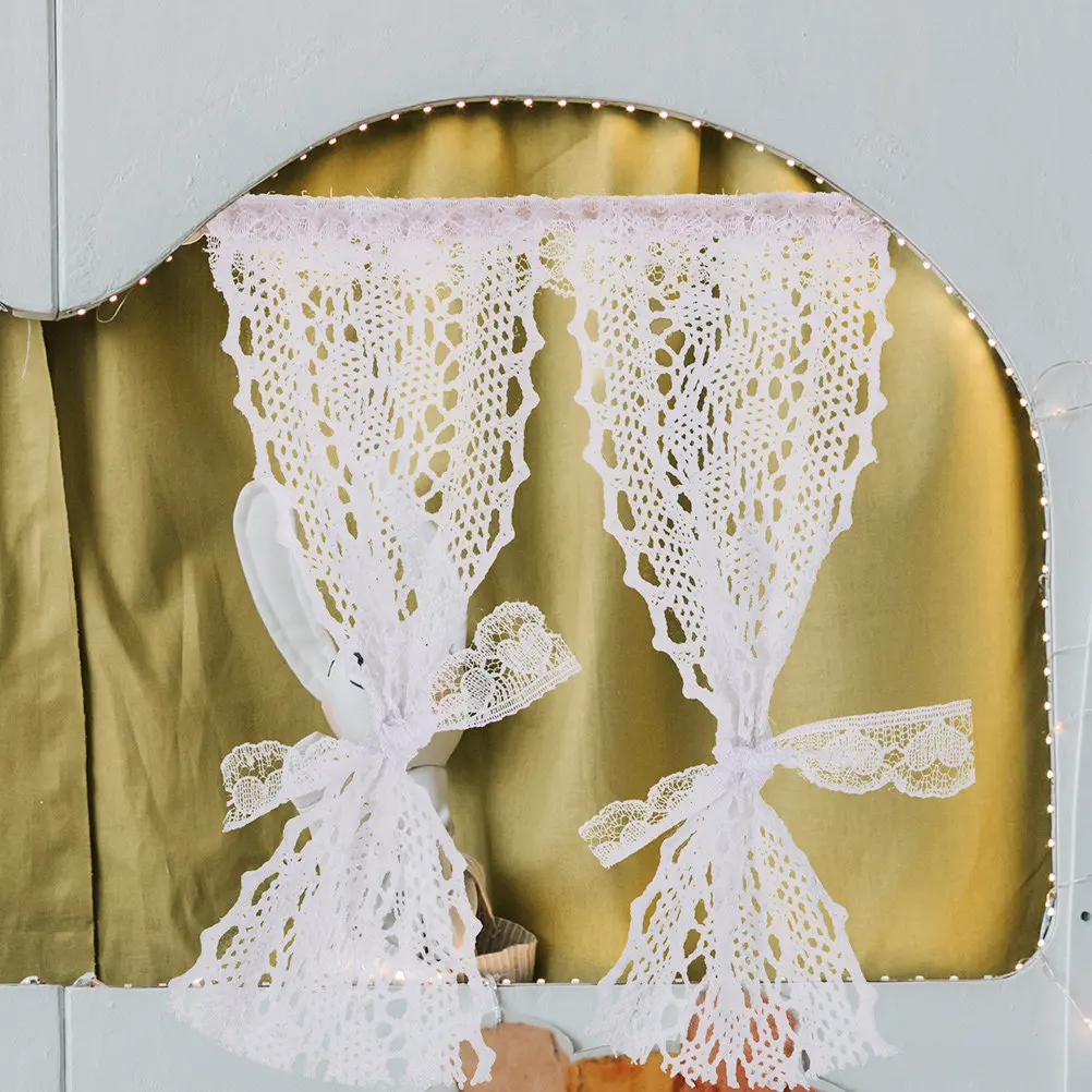 3pcs Mini Lace Curtains with Wooden Frame for Dollhouse Windows – Lightweight Realistic Mini Home Decor